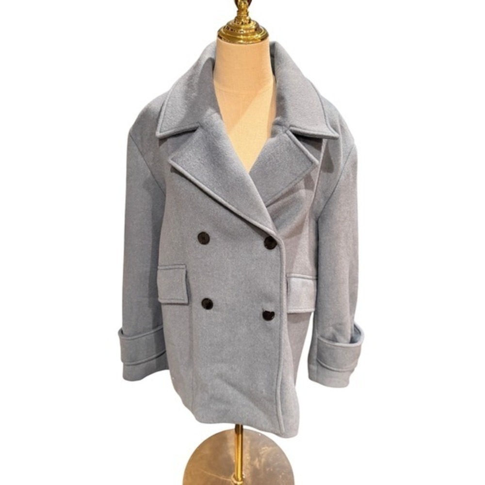 CLUB MONACO Light Blue Double Breasted Wool Blend Pea Coat Jacket Women's Size L